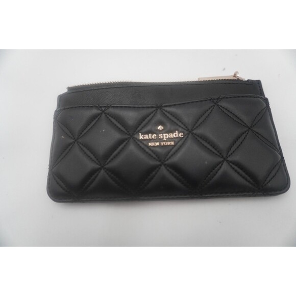 Kate Spake Natalia Black Quilted Leather Large Slim Card Holder Zip Coin Pouch - Picture 4 of 6